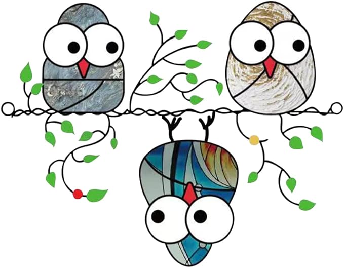 Zayookey Multicolor Owls Window Hanging Suncatchers Panel Bird Stained Window Hangings Ornament for Wall Home Garden Decor Gift (5.5"×7")