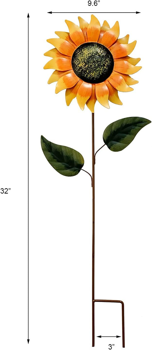 Grace Home Metal Sunflower Garden Stake,Sunflower Garden Patio Lawn Yard Stake Metal Sunflower Patio Garden Yard Outdoor Decoration 32''H