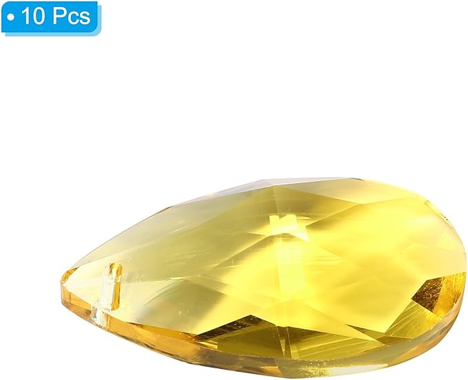 PATIKIL K9 Crystal Pendants Teardrop Beads, 10 Pack 38mm Chandelier Prisms Parts Hanging Beads DIY Lamp for Arts Crafts Decoration, Golden