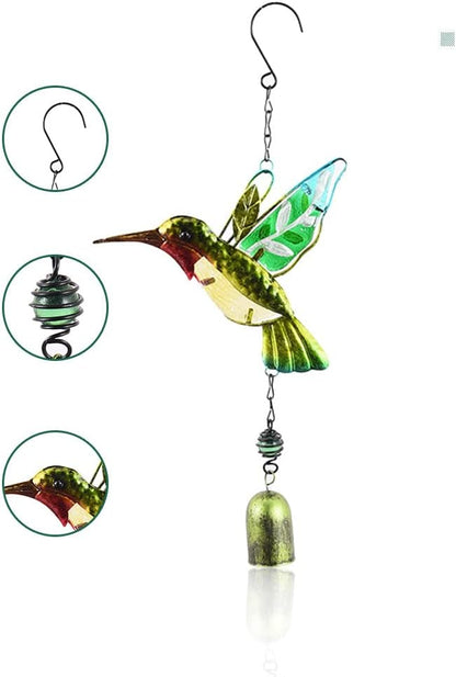 Hummingbird Decor with Bell, Hummingbird Wind Chimes, Hanging Bell Decorations for Yard, Garden, Home and Outdoor, Gift for Mom (Green)