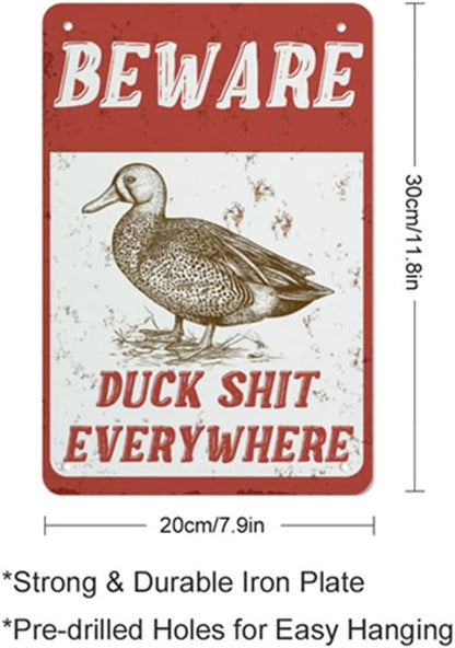 QHOVPA Farm Yard Sign Lawn Sign Metal Sign, Funny Beware Duck Shit Everywhere Sign for Home Farmhouse or Business Use 8x12 inches Signage