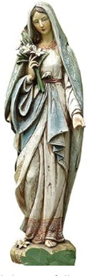 Napco Imports Mary Holding Lily Bouquet Ivory 4.5 x 12.25 Resin Stone Garden Figurine