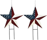 Linfevisi American Flag Star Yard Signs 17.7 Inch 2 Pack of Metal Patriotic Barn Stars Garden Stakes US Flag Outdoor 4th of July Decorations Memorial Day Yard Art Lawn Ornaments Patio for Outside