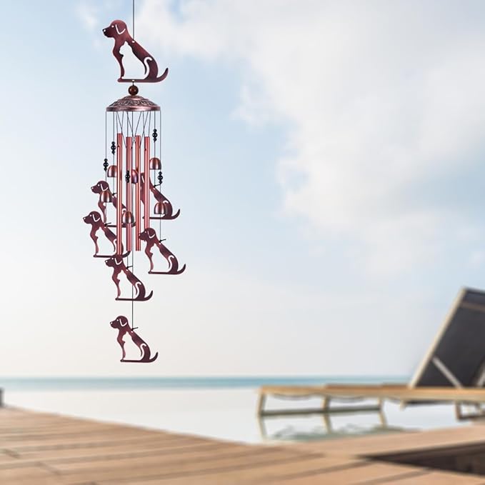 Outdoor Dog Wind Chimes Gifts for Mom - with 4 Tubes 6 Bells 7 Dogs Wind Bell, Romantic Wind Catcher, Mobile Decor Bell, Puppy Windchimes for Home, Balcony, Tree, Festival, Garden Decoration