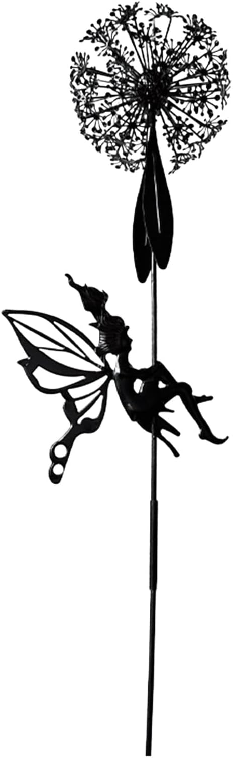 Flower Fairy Dancing with Dandelion Garden Sculpture,Angel Metal Ornaments Stainless Steel Statue Decorations,Wonderland Outdoor Yard Lawn Patio Stakes Sculptures Decor (H)
