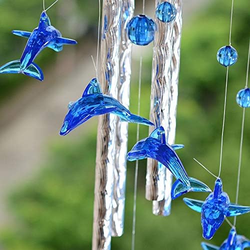Blue Acrylic Dolphin Wind Chimes Decoration for Ourdoor & Indoor, Garden, Yark, Patio and Home Decor, Wind Chime Bell Hanging Ornament Gift for Friends, Festival and Party, Housewarming