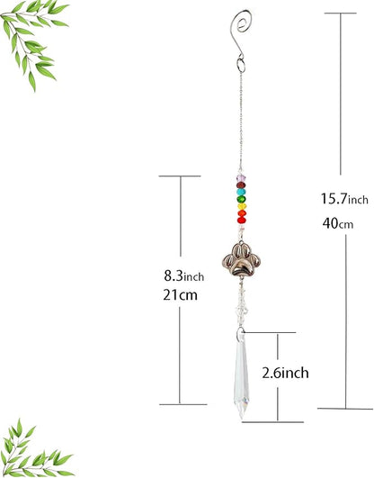 2pcs Pet Dog Cat Paw Print Sun Catcher Pet Memorial Gifts Crystals Prisms Dog Pet Sympathy Hanging Window Garden Decor Wind Chime Rainbow Maker Suncatcher Loss of Dog Gift (Mini Paw)