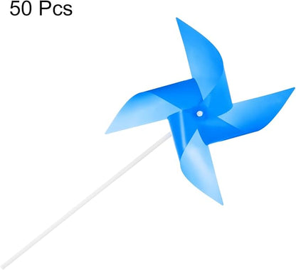 HARFINGTON 50pcs Windmills for The Yard Garden 15.7" x 9.1" 4 Leaves Pinwheels Wind Mills Spinners Windproof Waterproof Bird Devices with Stakes for Patio Decor, Dark Blue
