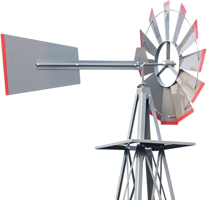 Metal Windmill for Garden Yard Decor, 8ft Tall Windmill Pinwheels Outdoor with Spinning Blades, Weather Vanes Lawn Ornaments, Weather-Resistant, Grey