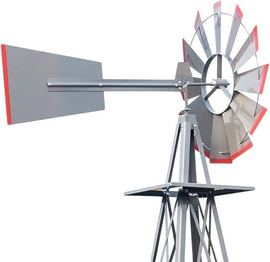 Metal Windmill for Garden Yard Decor, 8ft Tall Windmill Pinwheels Outdoor with Spinning Blades, Weather Vanes Lawn Ornaments, Weather-Resistant, Grey