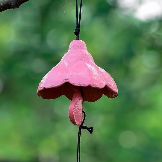 Cherry Blossom Small Japanese Wind Chimes Outdoor, Handmade Pendants Wind Bells, Cast Iron Wind Chimes for Outside with Soothing Melodic Tones for Garden Patio Balcony Home Décor, Pink