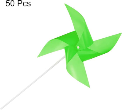 HARFINGTON 50pcs Windmills for The Yard Garden 17" x 11" 4 Leaves Pinwheels Wind Mills Spinners Windproof Waterproof Bird Devices with Stakes for Patio Decor, Green