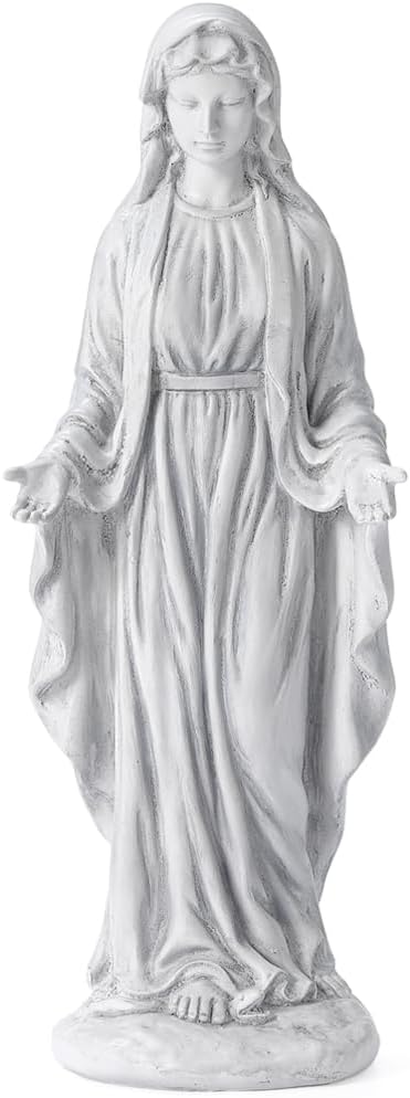 15 inch Virgin Mary Statue, Angel Statue for Garden, Religious Garden Statue Outdoor, Blessed Mother Sculpture, Mother Mary Statue for Patio Home Yard Decor, Gray