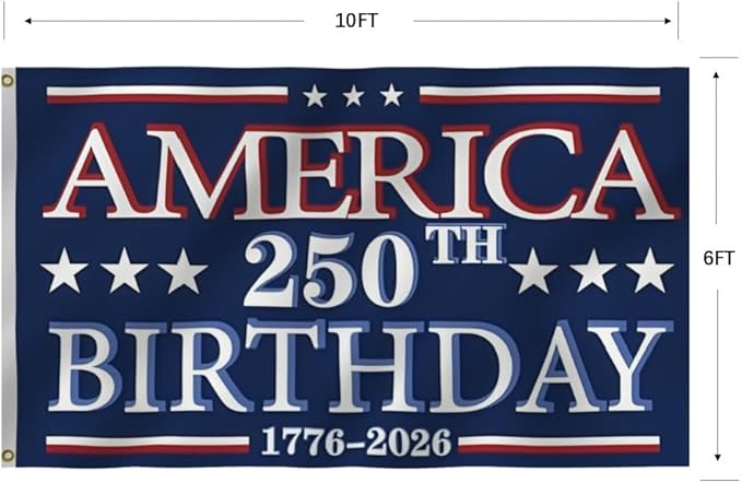 250 Years Of Freedom Blue Flags 6X10Ft, 250th Birthday Flag, Men Women Banner,Vibrant Colors, Double Stitched with 2 Brass Grommets, Bar Garden Street Decoration, GYM, Office Decor,Indoor Outdoor Use,Gifts. (Blue, 6x10ft)
