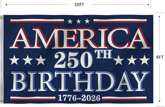 250 Years Of Freedom Blue Flags 6X10Ft, 250th Birthday Flag, Men Women Banner,Vibrant Colors, Double Stitched with 2 Brass Grommets, Bar Garden Street Decoration, GYM, Office Decor,Indoor Outdoor Use,Gifts. (Blue, 6x10ft)