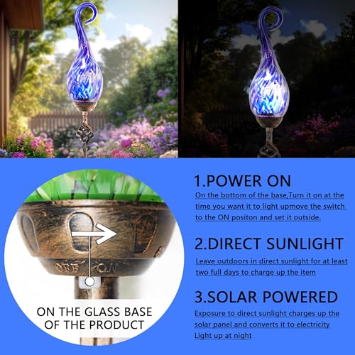 Solar Flame Light - Hand Blown Glass, Waterproof, Blue