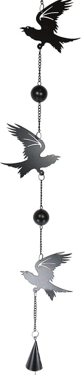 Ebros Harbinger of Doom Raven Crow Black Coated Steel Metal Wall Hanging Wind Chime with Beads Home and Patio Decor Bad Omen Macabre Edgar Poe Ravens Mobile Noisemaker