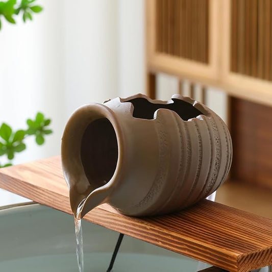 Outdoor Garden Fountain Spitter Pond Water Feature Pump DIY Ceramic Pot Decoration (7.4 inch Color 1)