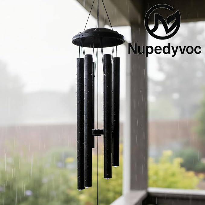 32” Large Black Aluminum Wind Chimes with Aluminum Cap for Outside, Deep Tone Outdoor Garden Patio Weather Resistant Metal Decor, Ideal Gift for Birthday, Mother's Day, Ambiance, Living Enhancement