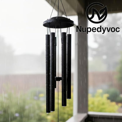 32” Large Black Aluminum Wind Chimes with Aluminum Cap for Outside, Deep Tone Outdoor Garden Patio Weather Resistant Metal Decor, Ideal Gift for Birthday, Mother's Day, Ambiance, Living Enhancement