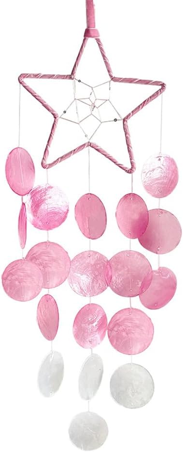 Hanging Wind Chimes for Outside Decoration,Balcony Garden Decor of Star Shaped Capiz Shell Wind Chime,Coastal Style Decor for Indoor/Outdoors,Great Gift for Women (Pink)