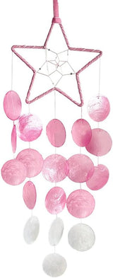 Hanging Wind Chimes for Outside Decoration,Balcony Garden Decor of Star Shaped Capiz Shell Wind Chime,Coastal Style Decor for Indoor/Outdoors,Great Gift for Women (Pink)