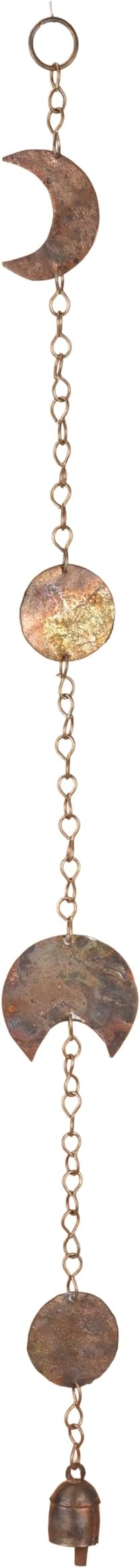 Moon Phase Hanging with Rustic Bell – 30 Inch Hammered Metal Wind Chime for Bedroom, Dorm, or Living Room – Boho Gold Celestial Decor for Cottagecore, Astrology Lovers, and Lunar-Inspired Spaces