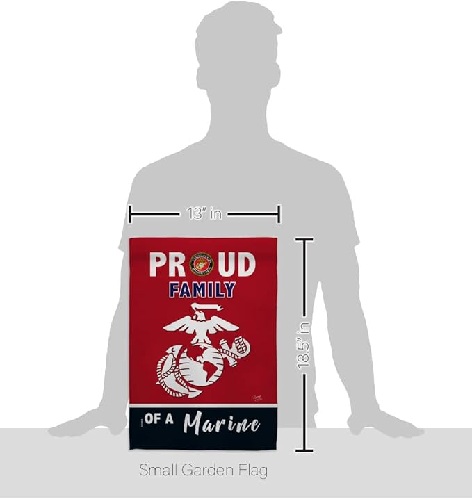 Proud Family Marines Garden Flag - Armed Forces Marine Corps USMC Semper Fi United State American Military Veteran Retire Official - House Banner Small Yard Gift Double-Sided Made in USA 13 X 18.5