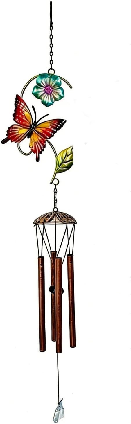 Butterfly Wind Chimes, AVEKI 27.5''H Iron Stained Glass Butterfly Wind Chimes Gifts for Mom Outdoor/Indoor Wind Chimes for Home, Garden, Window, Yard, Patio, Lawn Decoration (Butterfly-A)