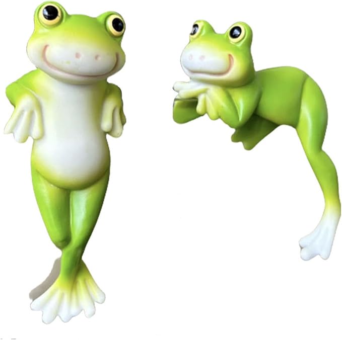 Banax 2 Pcs Cute Climbing Frog, Figurines Frog Statue Flower Pot Hugger Resin Hanging Sculpture Outdoor Statue Plant Pot Decorations for Home Garden Patio Lawn Yard Ornaments