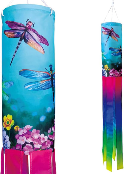 Floral Dragonfly Windsock 40 Inch Durable Outdoor Hanging Decoration for Yard Garden Patio Home and More