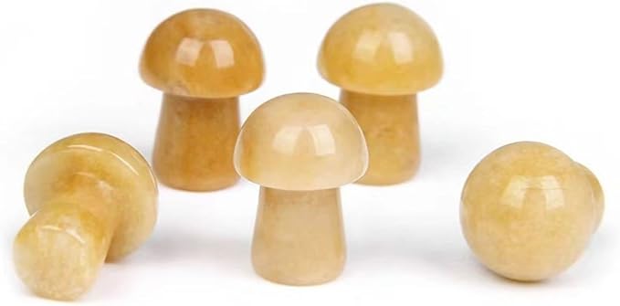 15PCS Yellow Aventurine Natural Stones Mushroom Sculpture Decor Crystal for Home Crafts Flower Pot Gemstone Mini Mushroom Hand Making Yard Decoration