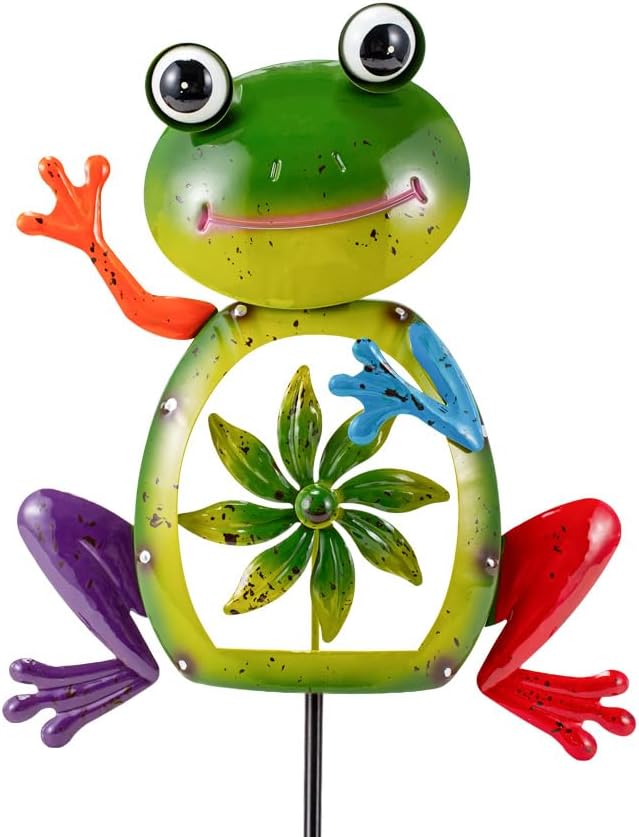 OAKLORE Metal Frog Wind Spinners Outdoor Garden Wind Sculptures & Spinners with Stakes, Decorative Yard Art for Patio, Lawn, Garden Decor