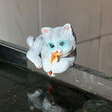 3 Pcs Resin Hanging Cat Figurines Planter Pot Hanger Miniature Fairy Garden Terrarium Edge Decor Flower Pot and Vase Hugger Hanging Animals Ornaments for Patio, Yard, Balcony
