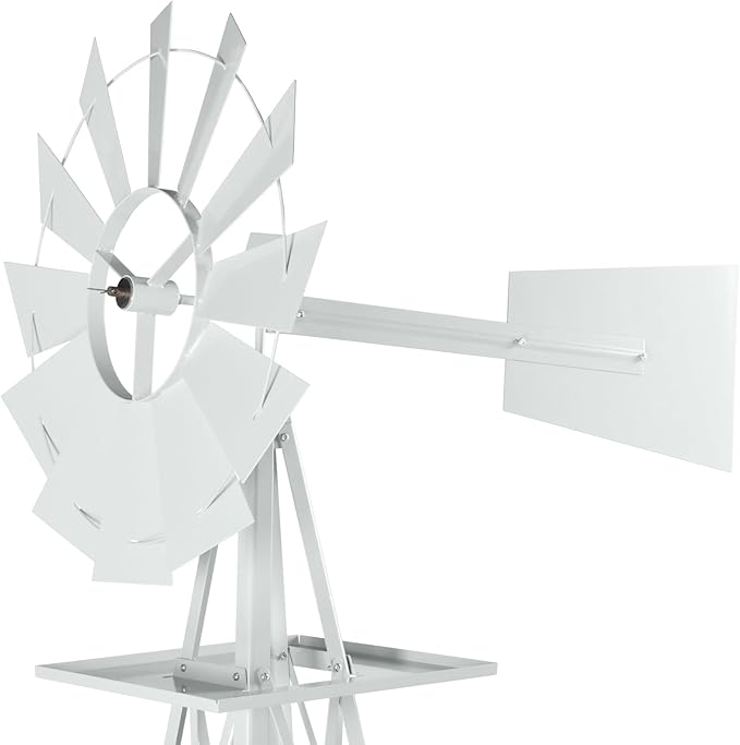 Metal Windmill for Garden Yard Decor, 8ft Tall Windmill Pinwheels Outdoor with Spinning Blades, Weather Vanes Lawn Ornaments, Weather-Resistant, White