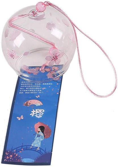 Falytemow 4 pcs Japanese Wind Chimes Romantic Flowers Small Wind Bells Handmade Glass Japanese Style Pendant for Birthday Present Home Decors (Sakura, Chrysanthemums, Lotus, and Plum Blossoms, 7 cm)