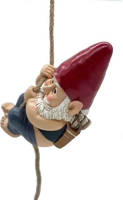 Funny Garden Gnomes Decorations, Archer Bowman Climbing Rope Hanging Gnome, Tree Hugger, Tree Decoration Ornaments, Outdoor Whimsical Gnome Statues – 8.5 inch
