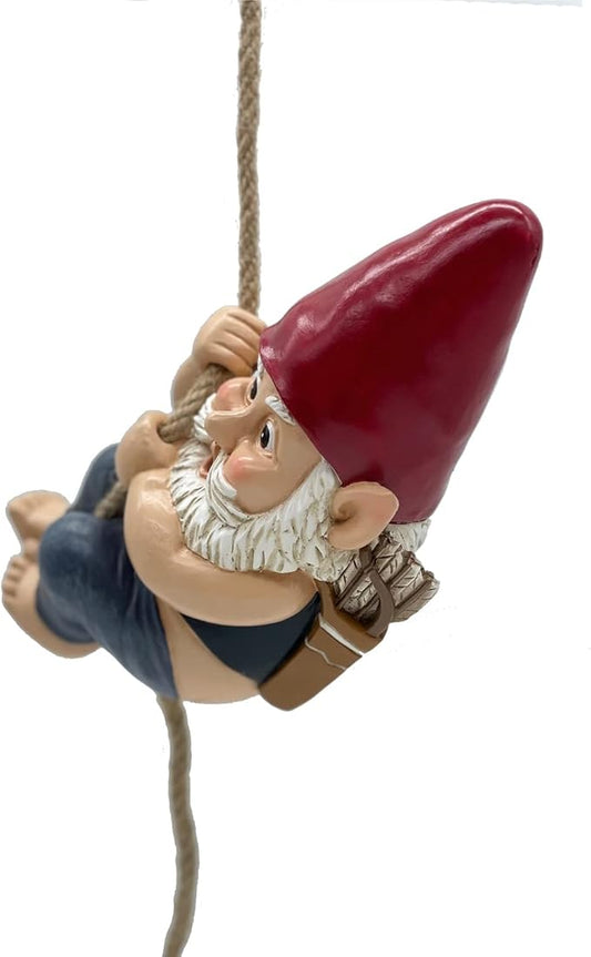 Funny Garden Gnomes Decorations, Archer Bowman Climbing Rope Hanging Gnome, Tree Hugger, Tree Decoration Ornaments, Outdoor Whimsical Gnome Statues – 8.5 inch