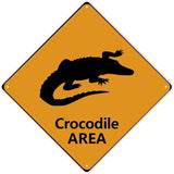 Warning Crocodile Area Aluminum Metal Sign Ocean Animal Caution Crossing Xing Street Sign Yellow Diamond Shape Funny Metal Sign For Indoor Outdoor 15x15in