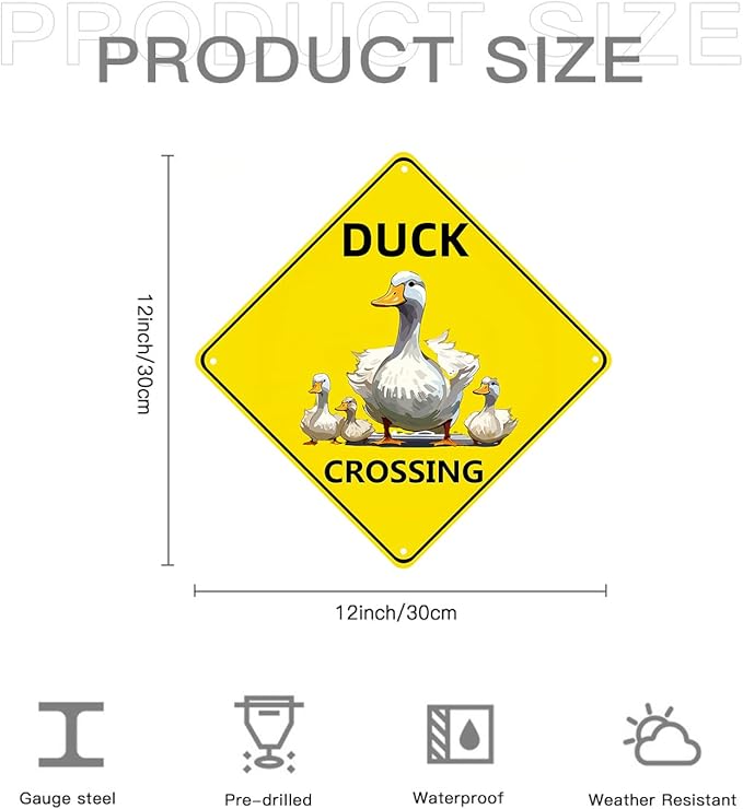 Duck Crossing Signs, Nene Crossing Sign for Duck Pond Decor Bundle 2 Pieces Duck Farmhouse Wall Decor Garage Retro 12X12 Inch
