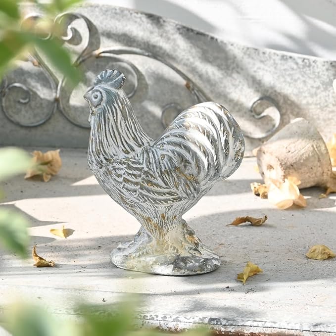Rooster Statue Chicken Figurine Cement Rooster Figurine Figurines Artwork for Outdoor, Backyard, Patio and Home Kitchen Decoration