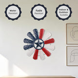 JJALIGHTS 23" Windmill Wall Decor, Patriotic American Flag Metal Wall Art with Texas Star, 4th of July Indoor Outdoor Decorations for Farmhouse Porch Garden Patio Fence Home