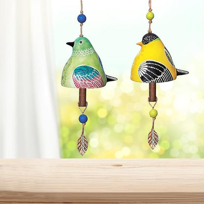 Ceramic Wind Chimes, Rustic Hand-Painted Outdoor Wind Chime with Bronze Bells and Jute Rope for Garden Patio Porch Backyard