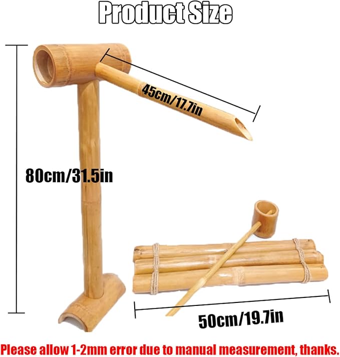 Bamboo Fountain Kit with Pump, Bird Bath Bamboo Fountain Solar Zen Garden Bamboo Fountain Bamboo Flowing Water Courtyard Decoration with Bamboo Raft and Spoon, for Fish Tank, Pond,70cm/27.5in (80cm/