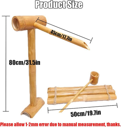 Bamboo Fountain Kit with Pump, Bird Bath Bamboo Fountain Solar Zen Garden Bamboo Fountain Bamboo Flowing Water Courtyard Decoration with Bamboo Raft and Spoon, for Fish Tank, Pond,70cm/27.5in (80cm/