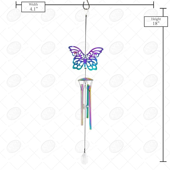 Red Carpet Studios 10371 Iridescent Shadow Wind Chime, Purple Butterfly, 18 x 2