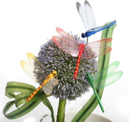 Garden Multicolor Dragonfly Stakes with Sticks, 25 pcs 3D Removable Fake Dragonfly,10" Waterproof Shaking Head Dragonflies Ornaments Garden Decor for Outside,Plant Decoration and House Warmings