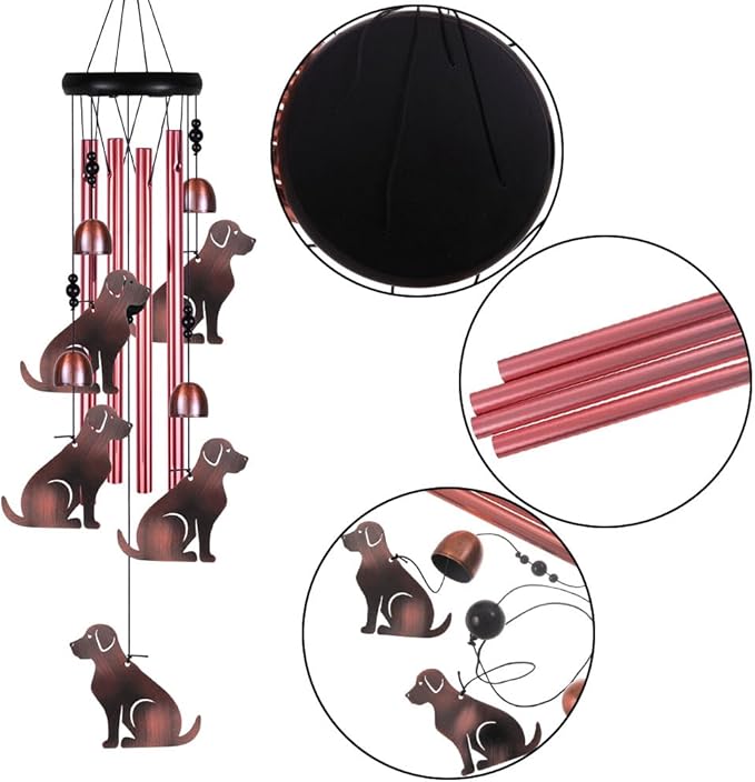 Outdoor Dog Wind Chimes Indoor Decor - Hand-Made Mobile Romantic Windcatcher, 28" Puppy Wind Chimes for Home, Balcony, Tree, Patio, Garden Decoration, Gift for Mom(4 Tubes, 5 Dogs)