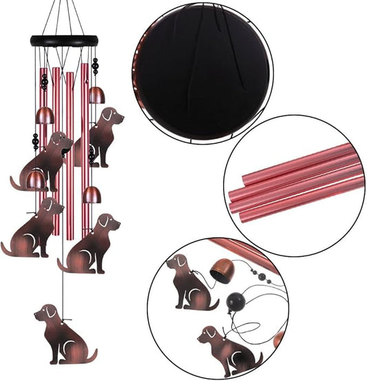 Outdoor Dog Wind Chimes Indoor Decor - Hand-Made Mobile Romantic Windcatcher, 28" Puppy Wind Chimes for Home, Balcony, Tree, Patio, Garden Decoration, Gift for Mom(4 Tubes, 5 Dogs)