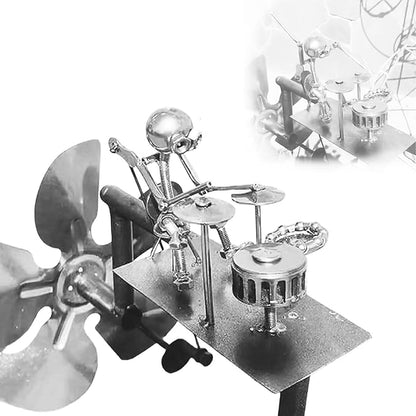 Handmade Metal Guitarist Windmill, Metal Art Musician Figurine Wind Mill, Percussionist and Musician Kinetic Spinners, for Garden, Yard, Lawn, Patio, Unique Art Gift for Music Lovers (Silver)